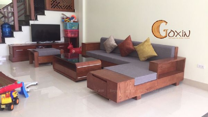 sofa gỗ tự nhiên phun màu xoan đào